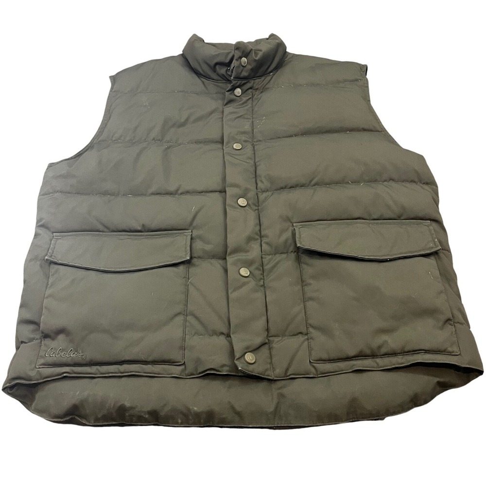 Cabelas Premier Northers Green Goose Down Fleece Lined Vest Mens Large Green